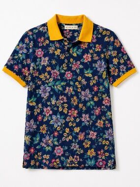 ETRO Men’s Floral Polo Shirt Navy Multicolor Made in Italy Size S